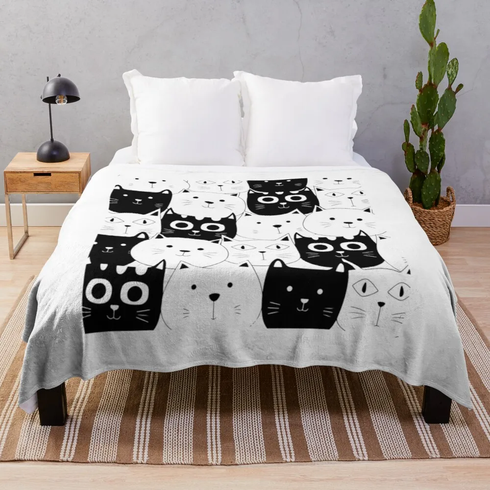 

Одеяло с рисунками подозрительных кошек, кошек, черных кошек, Белых Кошек, черно-белых, большие рисунки, вязаное одеяло