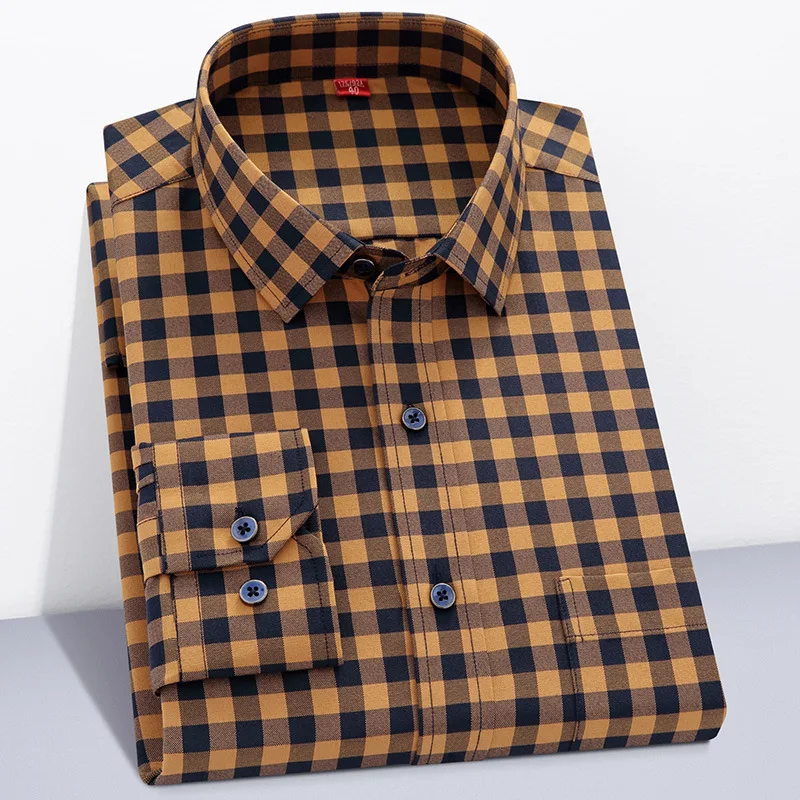 Long Sleeve Men's Shirt New Collection 2022 Autumn Plaid Cotton Polyest Luxury Daily Casual Shirts Leisure Soft Streetwear Style