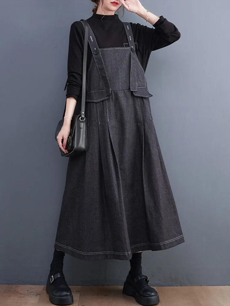 

Женское джинсовое платье на бретельках, повседневный свободный сарафан большого размера без рукавов, Модель d на весну и осень, 2023