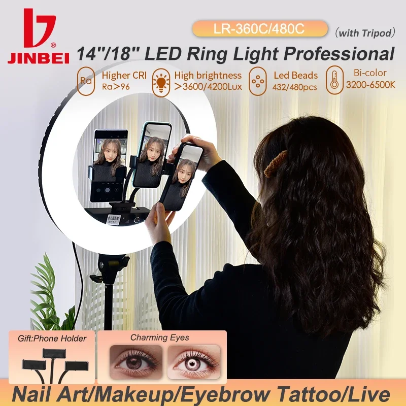 

JINBEI LR-360C/480C LED Ring Light Professional 14''/18'' Selfie Lamp With Tripod For Photography Makeup Tiktok Youtube Video