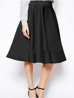 womens chic modern elegant swing knee length skirts party evening office career solid colored pleated high waist black re