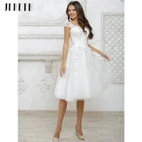 short wedding dresses 2022 white for women cap sleeve lace appliques boho bridal gowns princess bride robe de mari%c3%a9e illusion