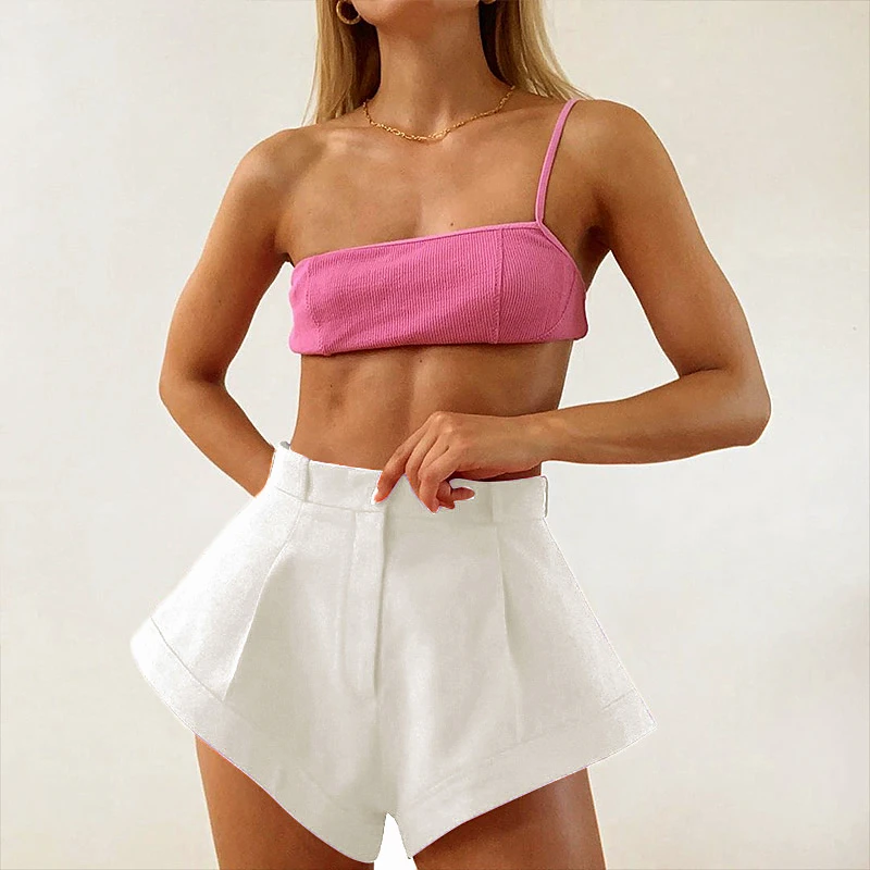 Red Sexy Shorts Women Summer High Waist Elegant Loose Solid Female Office Lady Wide Leg Casual Streetwear Hot Shorts 2021 New