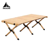Camping Folding Wood Table Portable Outdoor Indoor Foldable Picnic Desk Multi-functional Cake Roll Wooden Table 60/90/120cm