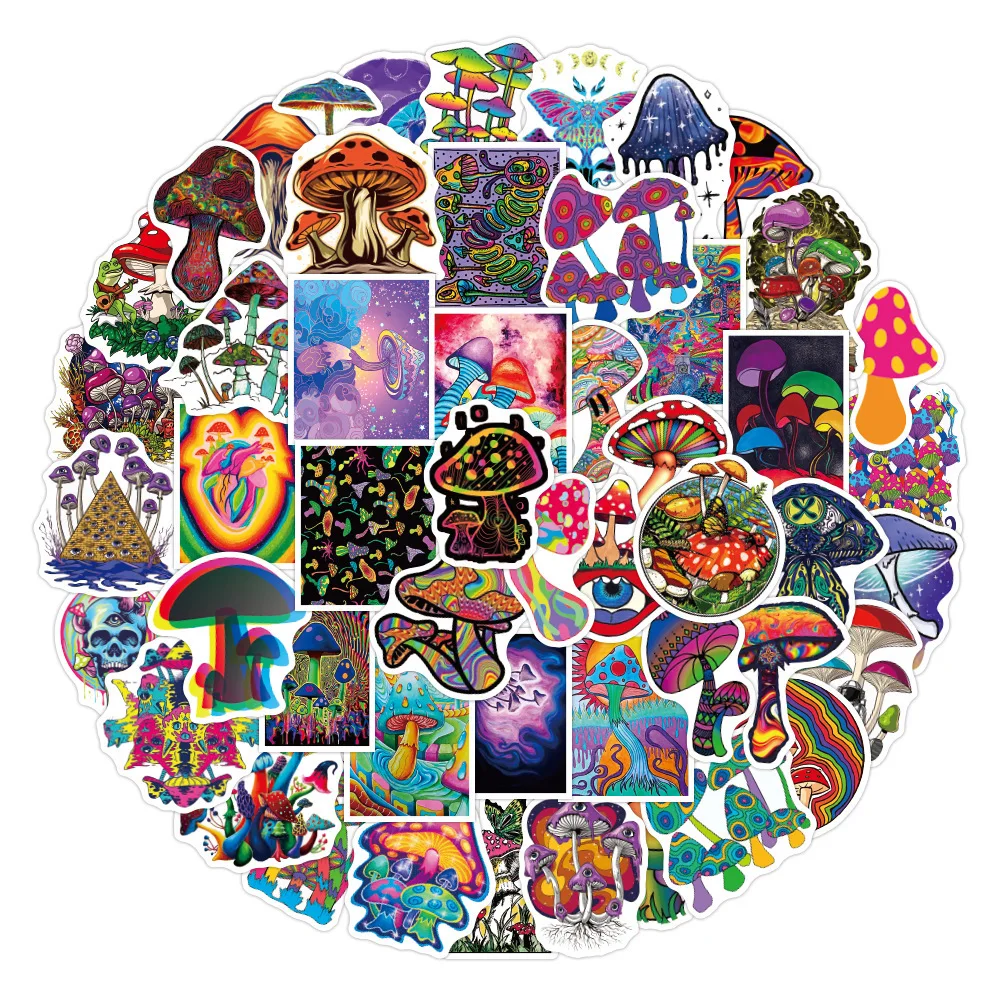 

50 New Psychedelic Mushroom Game Stickers DIY Kawaii Gift Tags Decor Aesthetic Diary Scrapbooking Craft Stickers