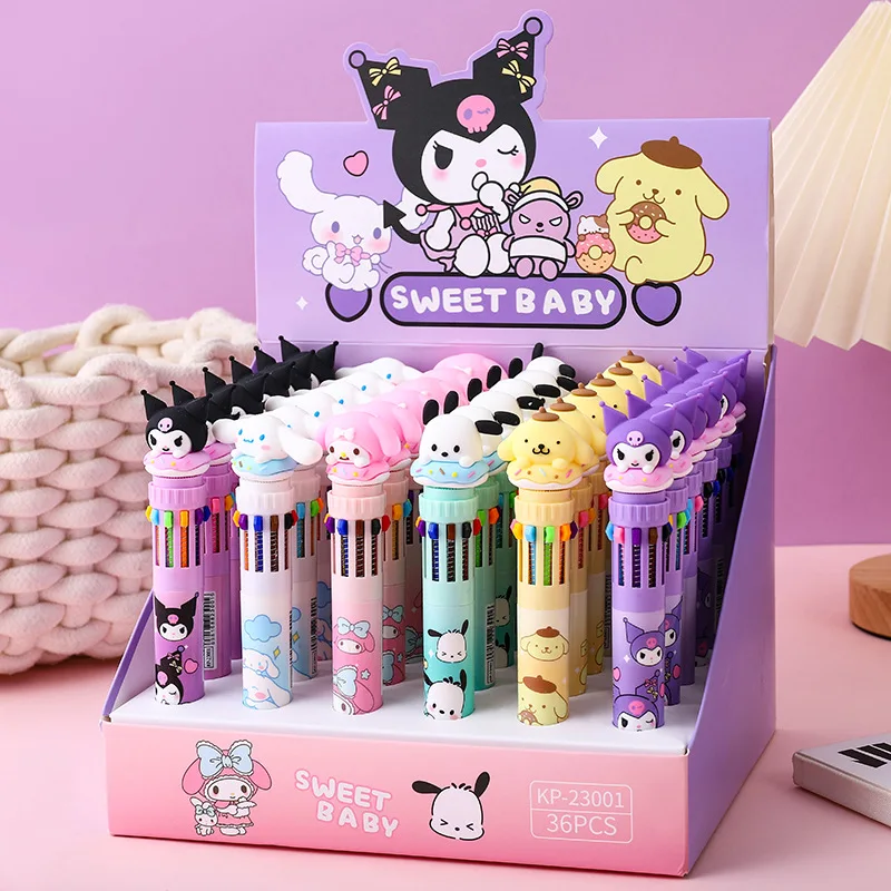 

Kawaii Sanrio ten-color ballpoint pen multi-color press manual account pen high-value color pen stationery children's gift prize