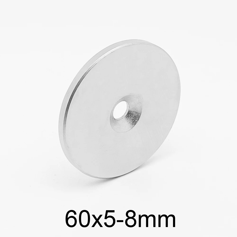 

1/2/3PCS 60x5-8 mm Big Neodymium Disc Magnets 60*5 Hole 8mm 60*5-8 mm N35 Round Countersunk Permanent Magnet Strong 60x5-8mm