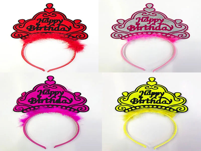 

Happy Birthday Printed Neon Color Crown 12 PCs