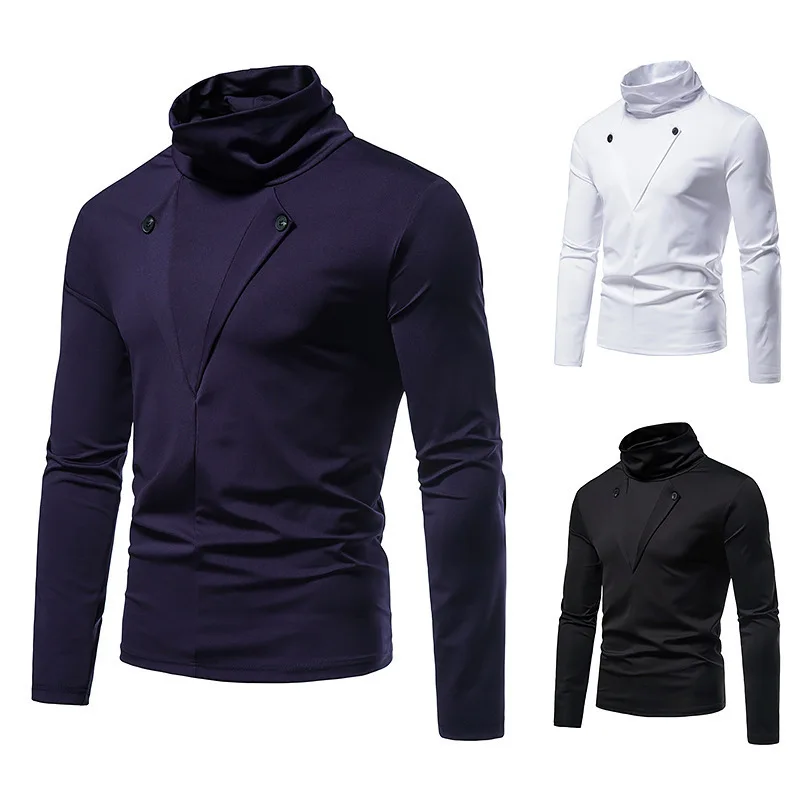 

New Spring And Autumn Slim Fit High Collar Solid Color Casual Male Tshirt 2022 Men's Wear Long Sleeves Tee Shirt Clothing Tops