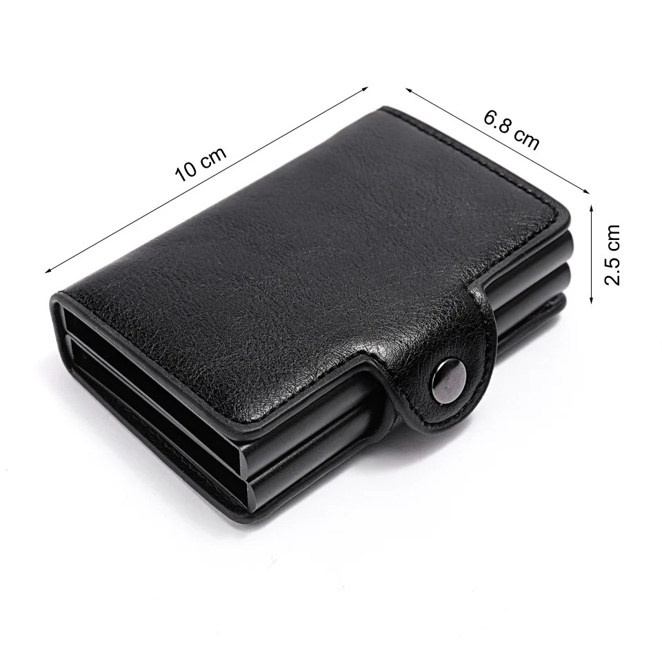 New Leather Solid Color Automatic Snap Card Bag Shielded Anti Theft Brush Wallet Aluminum Alloy Card Box Card Sleeve
