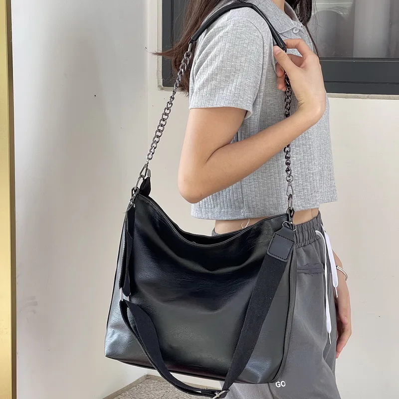 

Diinovivo Fashion PU Leather Bucket Bags For Women Shoulder Bag Chain Crossbody Bag 2022 Solid Color Black Female Bags WHDV2145