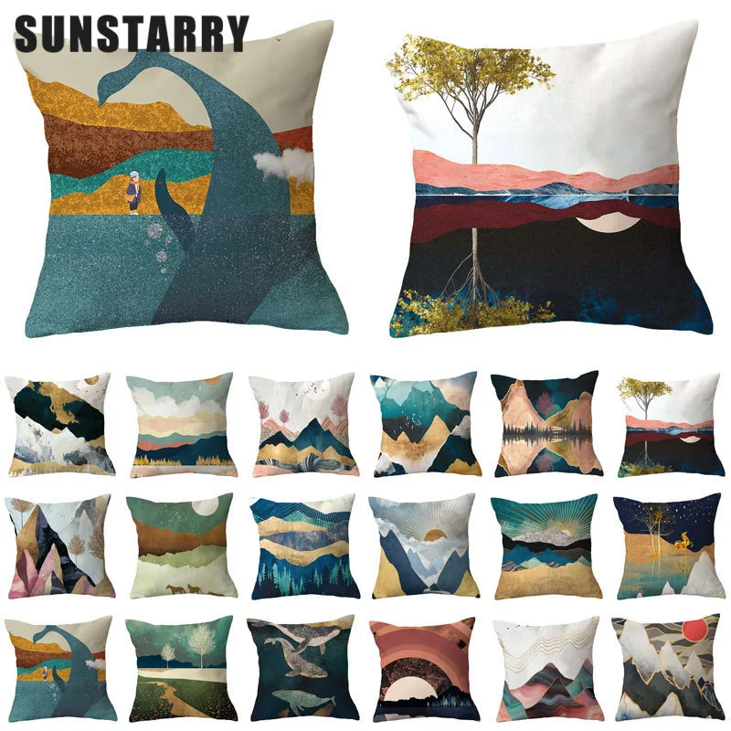 

Оригинальные чехлы, желтая пляжная Подушка с изображением леса, Кита, восхода солнца, подушка для дома, офиса, дивана, поясная наволочка 45*45 с...