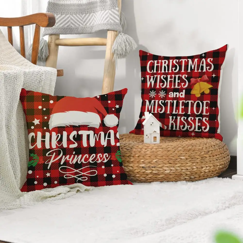 

Stain-resistant Pillow Cover Christmas Square Pillow Case Festive Cartoon Car Tree Design Breathable Zipper Reusable Sofa for A