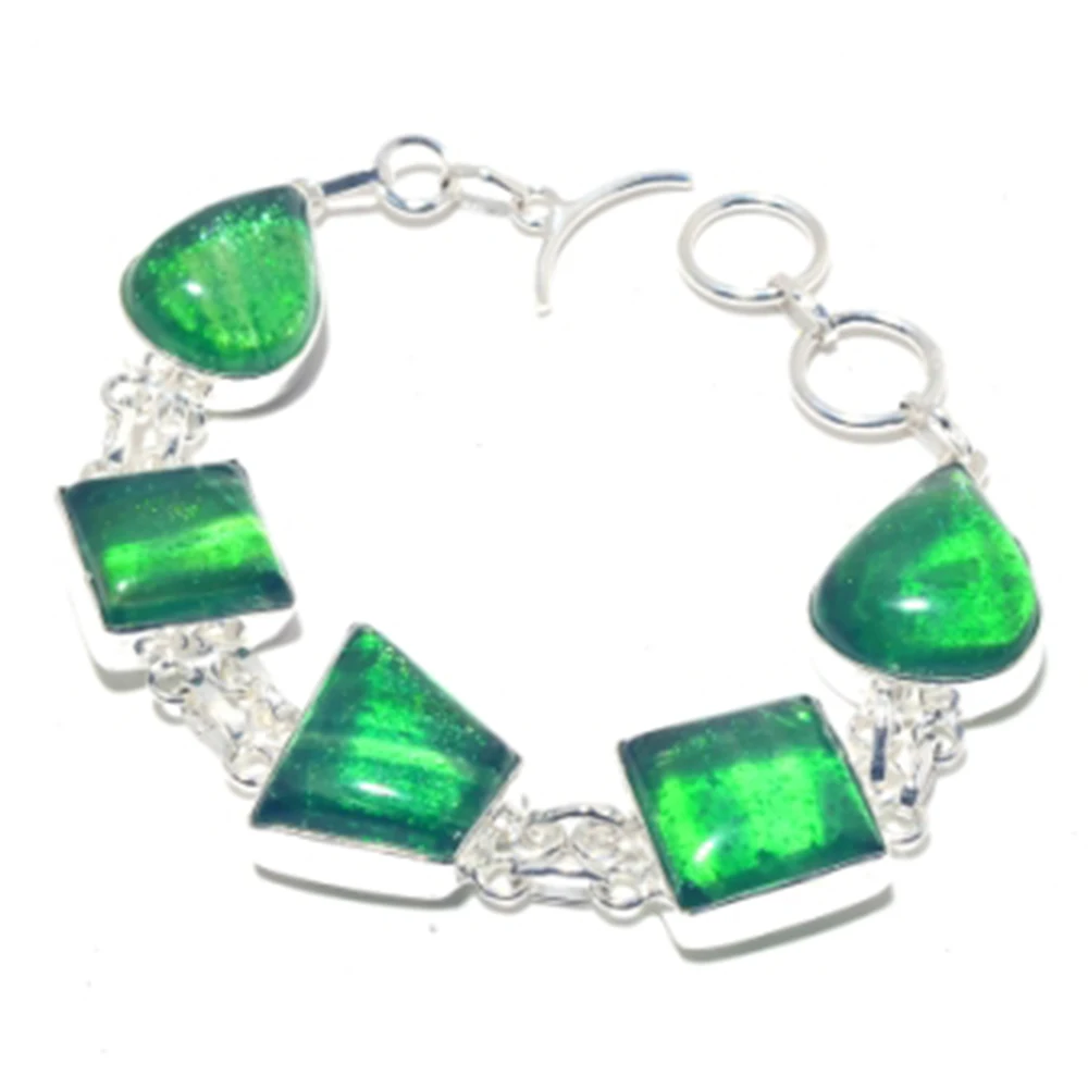 

Dichroic Glass Bracelet Silvers Overlay over Copper, 21.5cm , B3939