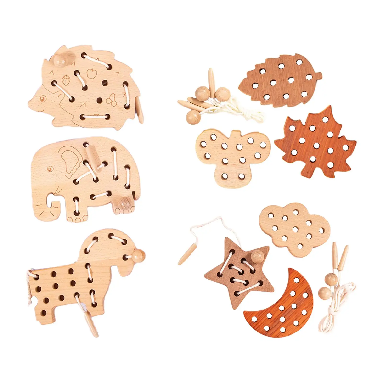 

3 Pieces Wood Lace Block Puzzle Activities Board Educational Teaching Aids Wooden Lacing Threading for Boys Kids Baby