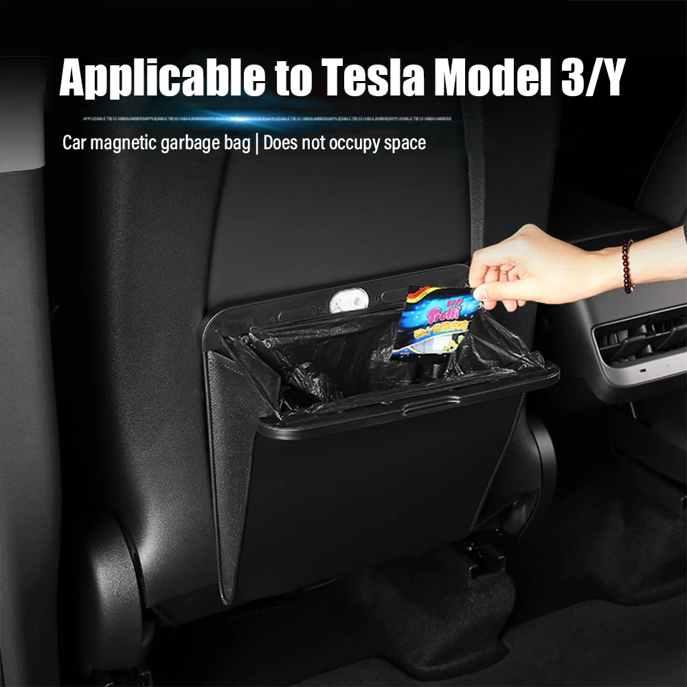 

Кожаный Автомобильный мешок для мусора для Tesla Model 3 Y, водонепроницаемый магнитный поглощающий мусорный бак, герметичный подвесной карман для хранения на заднем сиденье
