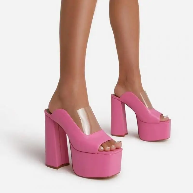 TGHDOF Ladies Sandals 2021 Fashion Waterproof Thick Sole 13CM Chunky Heels Simple Buckle Lace Up Ladies Sexy High Heels