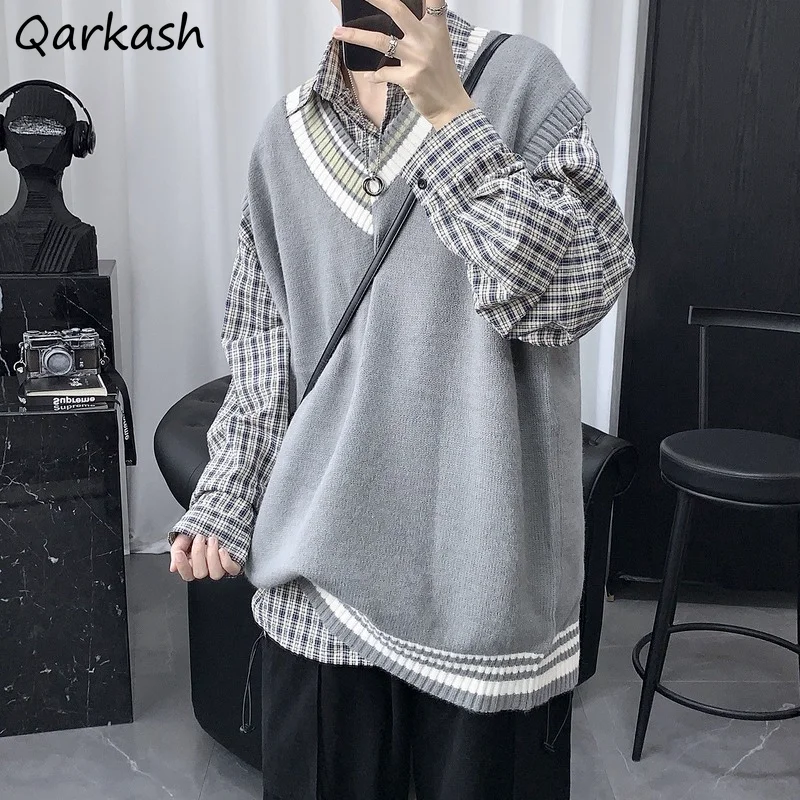

Sweater Vest Women Knitted Pullover Striped Loose V-neck Simple Students All-match Preppy Fashion Vintage Korean Style Design