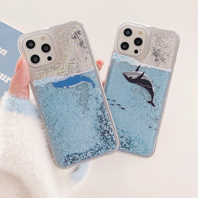 

Whale Fish Quicksand Glitter Phone Case for iPhone 11 12 pro XS MAX 6 6s 8 7 Plus X XR Cover