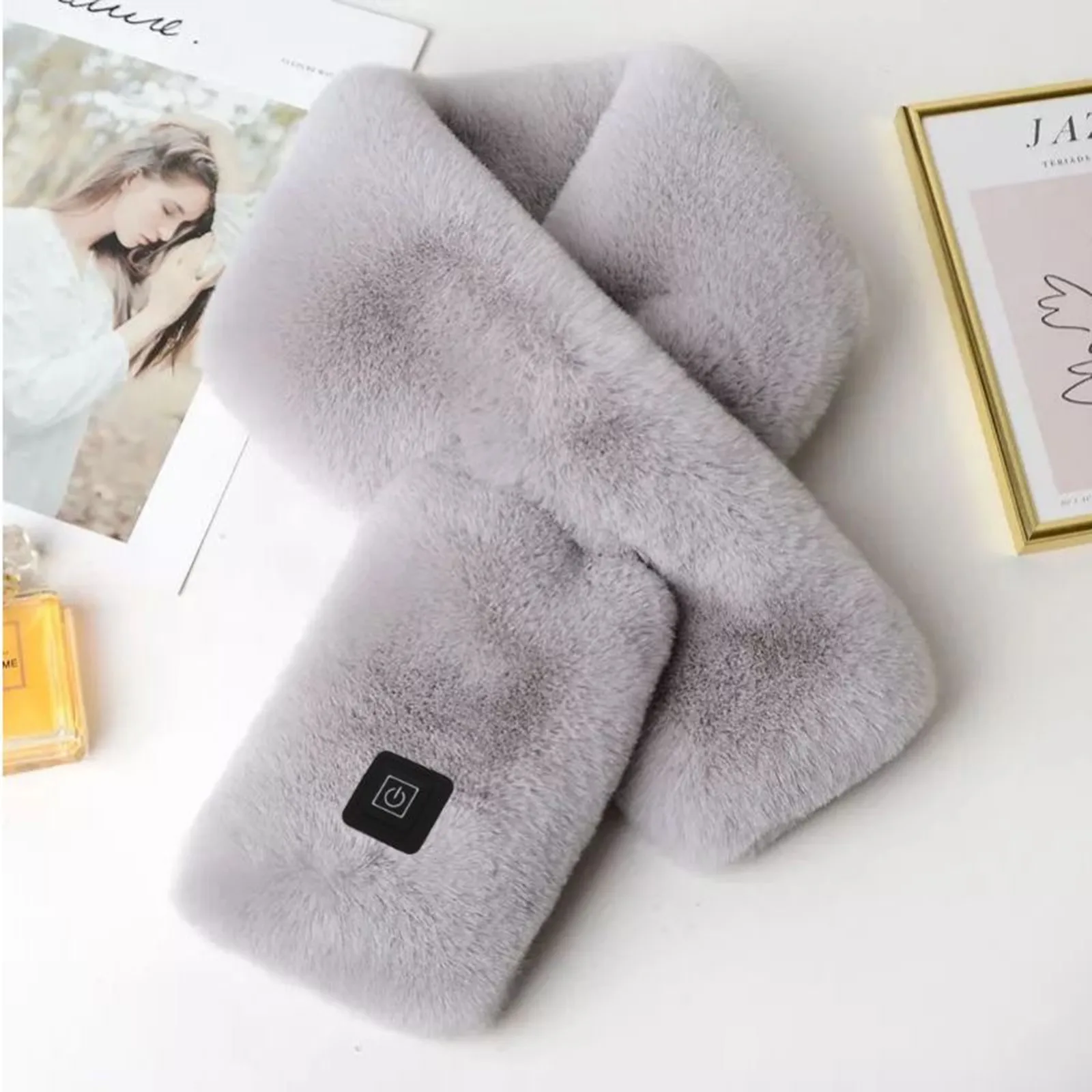 

Women Winter Warm Thicken Scarfs Solid Color Faux Rabbit Fur Plush Cross Collar Scarf Shawl Elegant Warm Soft Outdoors Warmer