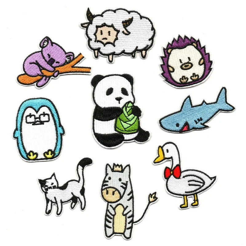 

50pcs/lot Embroidery Patch Animal Sheep Panda Bamboo Goose Penguin Whale Zebra Clothing Decoration Sewing Accessory Iron
