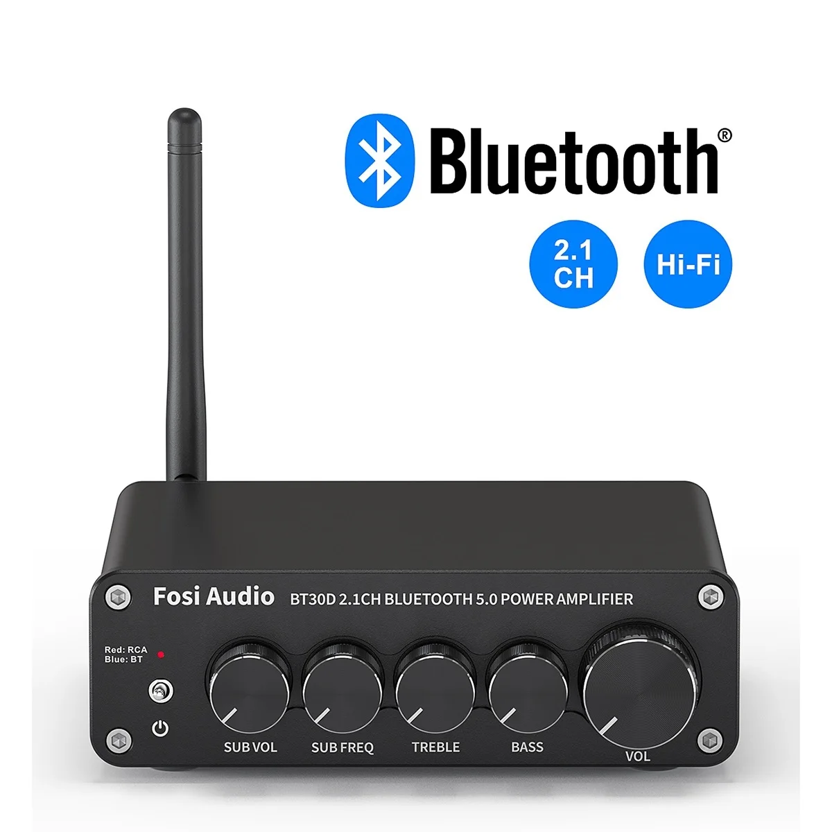 

New Audio BT30D Bluetooth Sound Power Amplifier 2.1 Channel Bass & Treble Control Amp Audio Subwoofer 100W + 50W x2