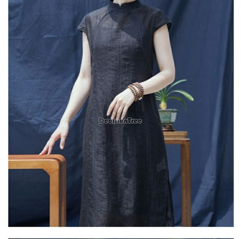 2024 Ретро китайское этническое стильное хлопковое льняное платье Ципао летнее