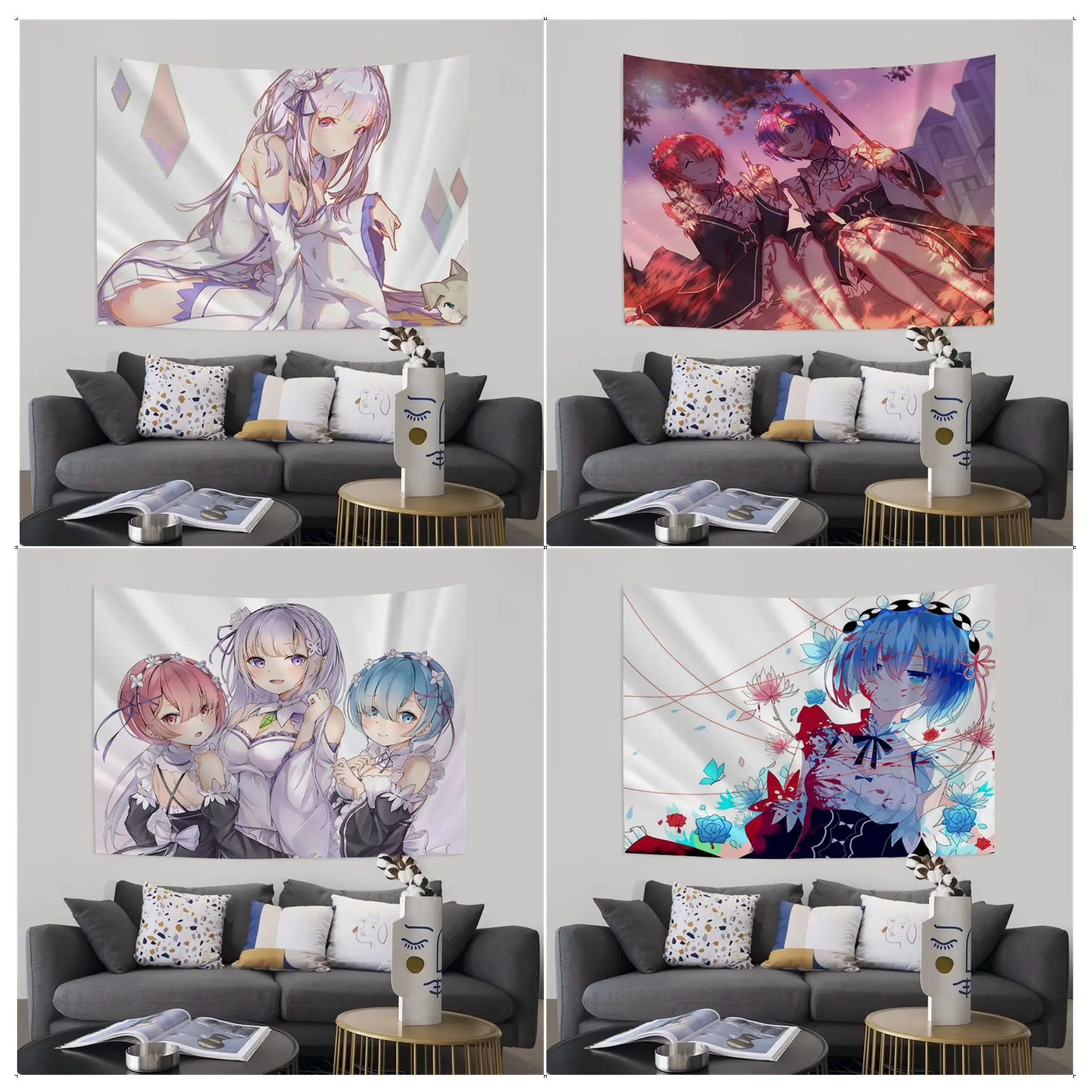 

Цветной гобелен Bandai ReZERO Ram Rem с аниме, настенный богемный настенный Гобелены с мандалой, настенный подвесной домашний декор