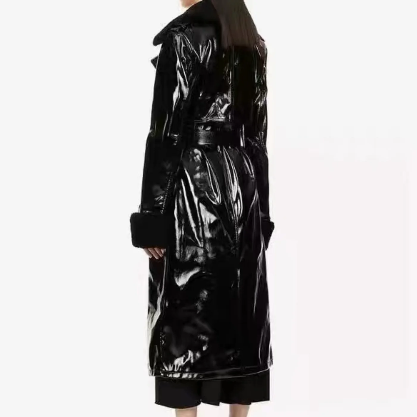 Luxury Style Faux Leather Women Jacket 2022 Autumn Winter New Arrival Top Quality Black Long Sleeve PU Coat with Fur Collar