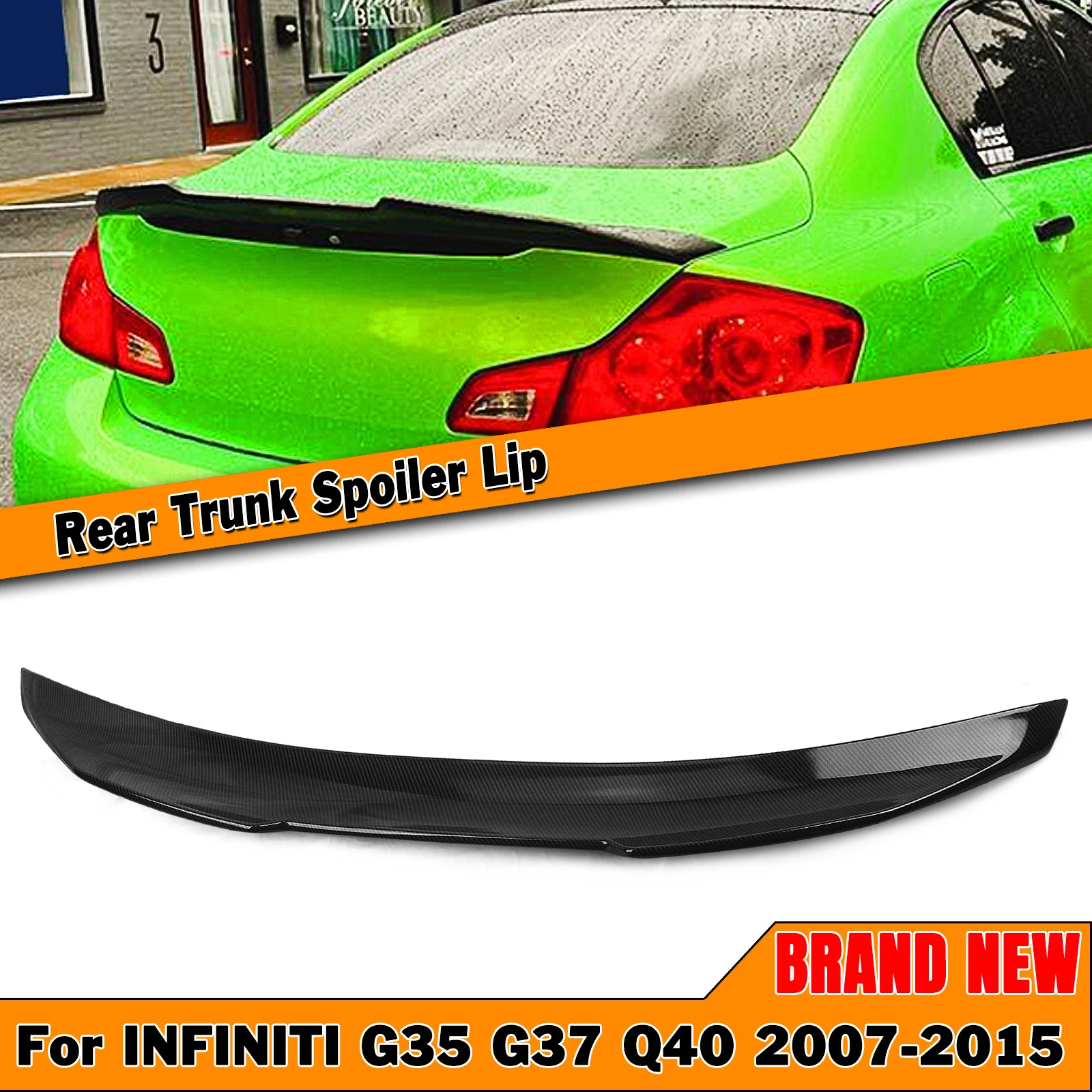 Car Rear Trunk Spoiler Wing Splitter Lip For Infiniti G35/G25/G37/Q40 4 Door Sedan 2007-2015 PSM Carbon Fiber Look/Glossy Black