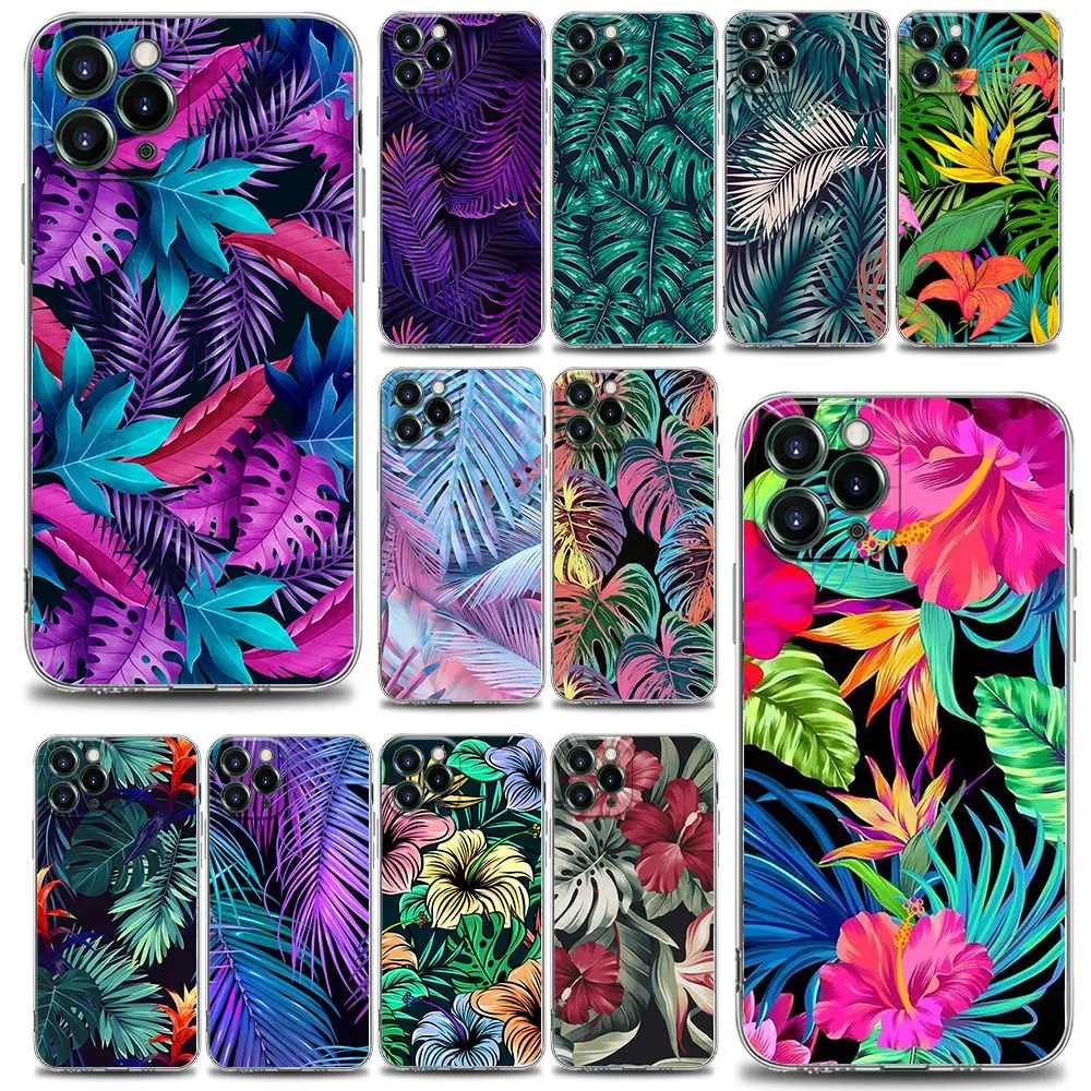 

Clear Phone Case for iPhone 13 12 11 SE 2022 X XR XS 8 7 6 6S Pro Max Plus Mini Soft Silicone Case Beautiful Banana Leaf Flowers