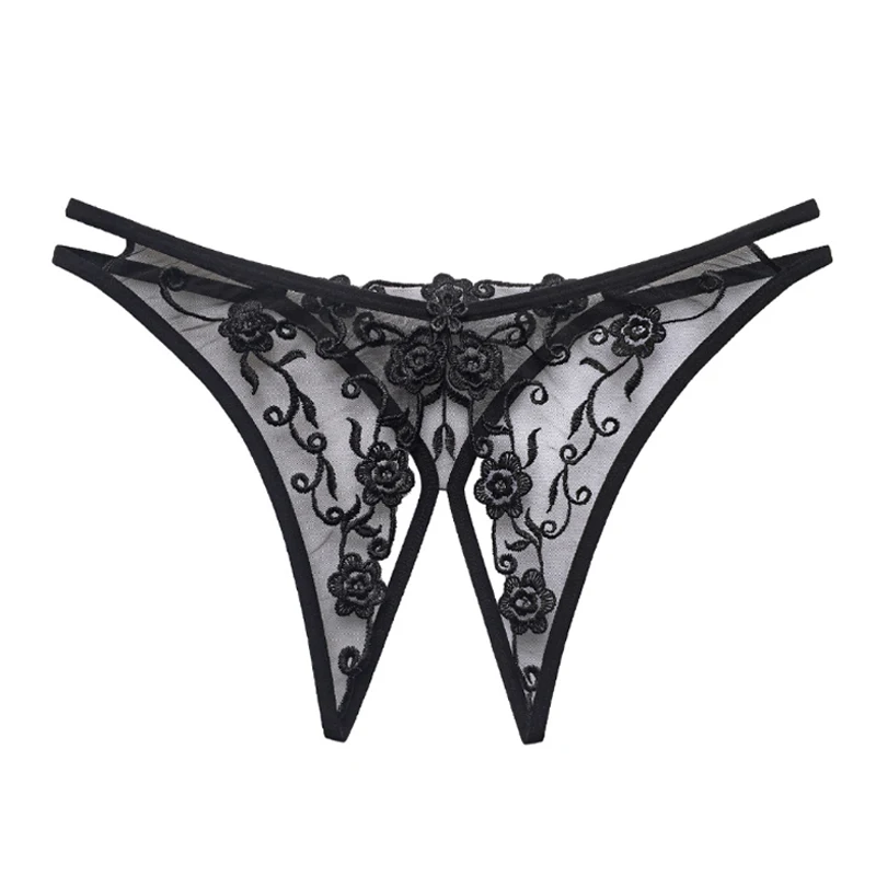 

Sexy Crotch-free Women's Panties Mesh Embroidery Retro Hollowed Out Sexy Transparent Thong Ultra-thin Low Waist T Pants G-String
