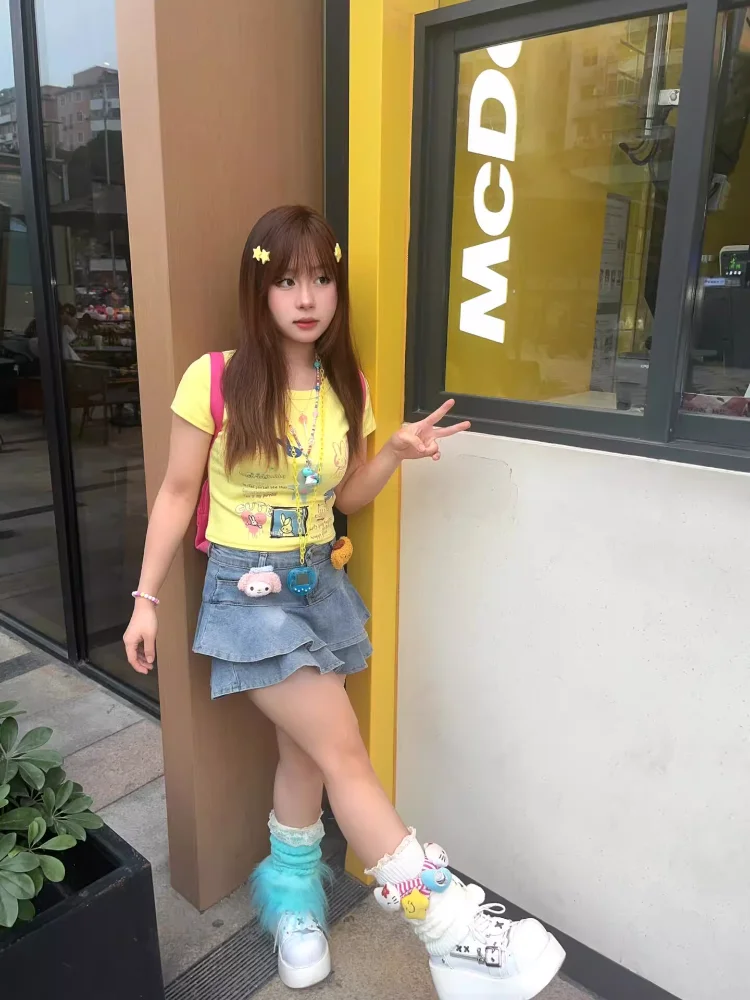 Pure Desire Sle Gyaru Fun Graffiti Футболка с короткими рукавами Женская дизайнерская корейская