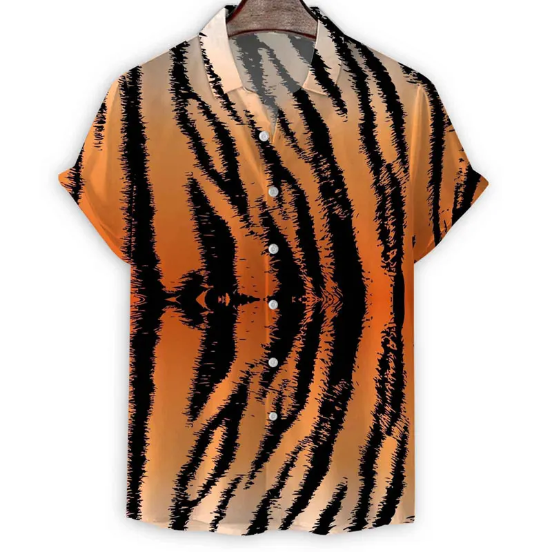 

3D Leopard Graphic Print Turn Down Collar Short Sleeve Shirts Summer Blouse Men's Clothing Beach Holiday Tops