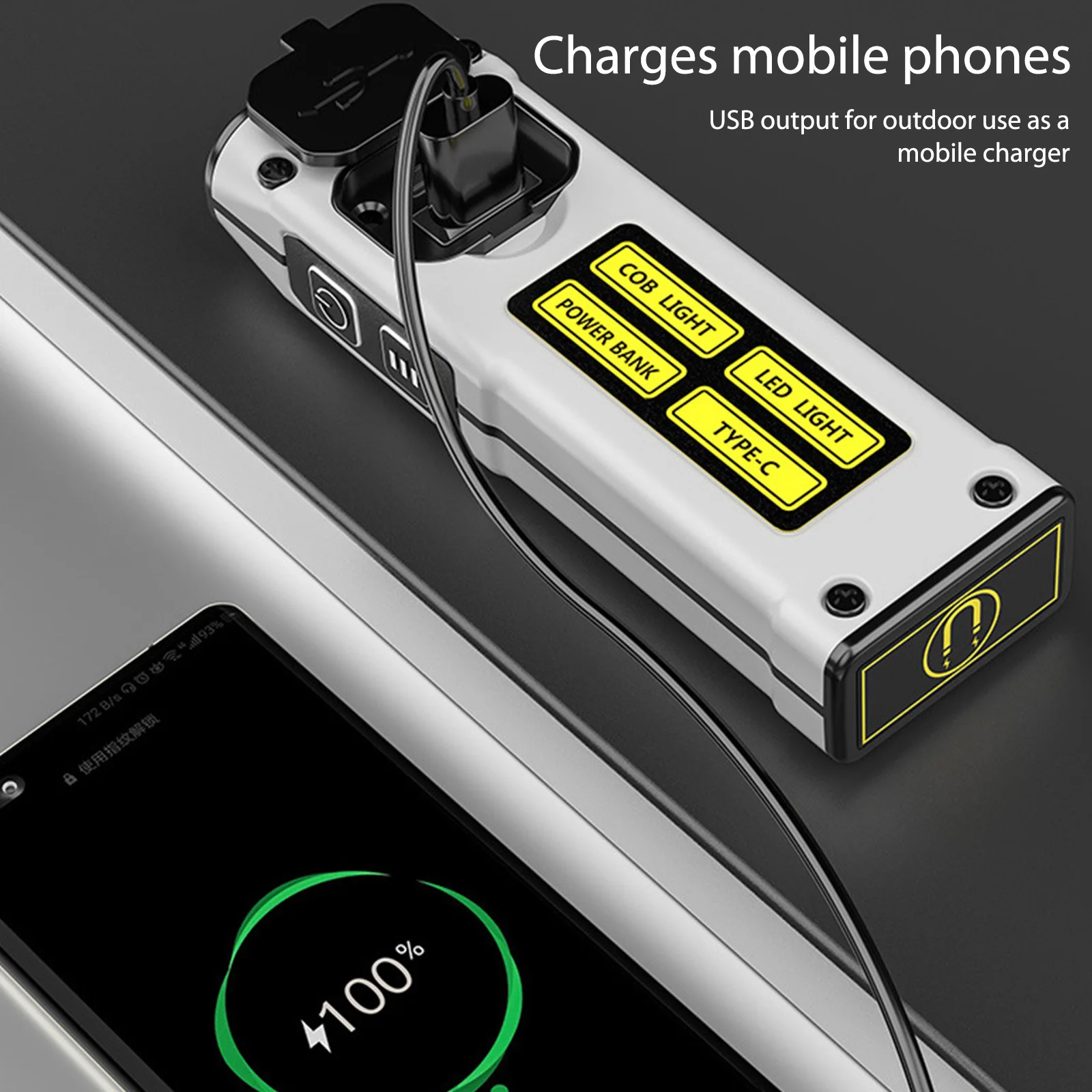 

Multifunctional Highlight Side Lights Power Bank USB Car Repair Lamps Bottom Strong Magnetic Rechargeable for Outdoor Activities