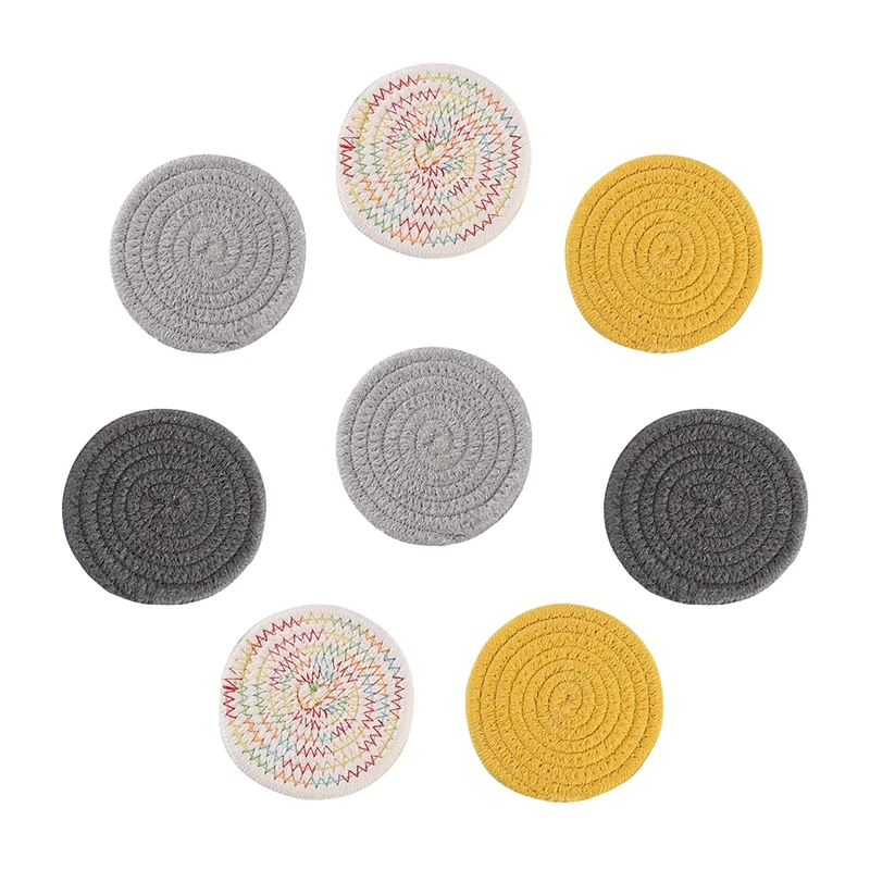 

Акция! 8 шт. хлопковые плетеные подставки для напитков ручной работы, нескользящий Теплоизоляционный быстропоглощающий коврик для чашек дл...