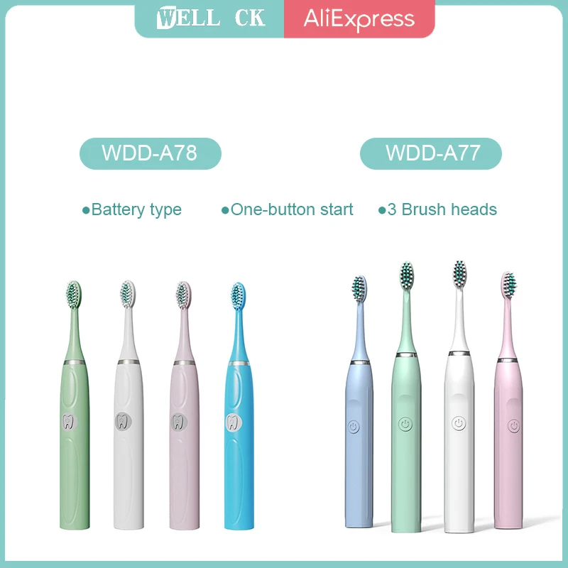 Sonic Electric Toothbrush for Adults Children Ultrasonic Automatic vibrator Whitening IPX7 Waterproof 3 Brush Head Battery Type