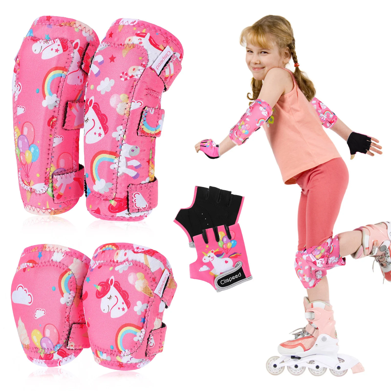 

Children Protection Kit Skateboard Protective Gear Riding Gear Knee Pads Elbow Pink Gears Girl