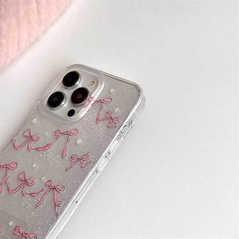 Высококачественный блестящий чехол для телефона с розовой лентой и браслетом