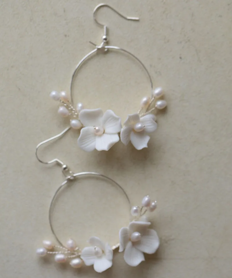 Frehwater жемчужные свадебные круглые серьги Свадебные ювелирные изделия ручной