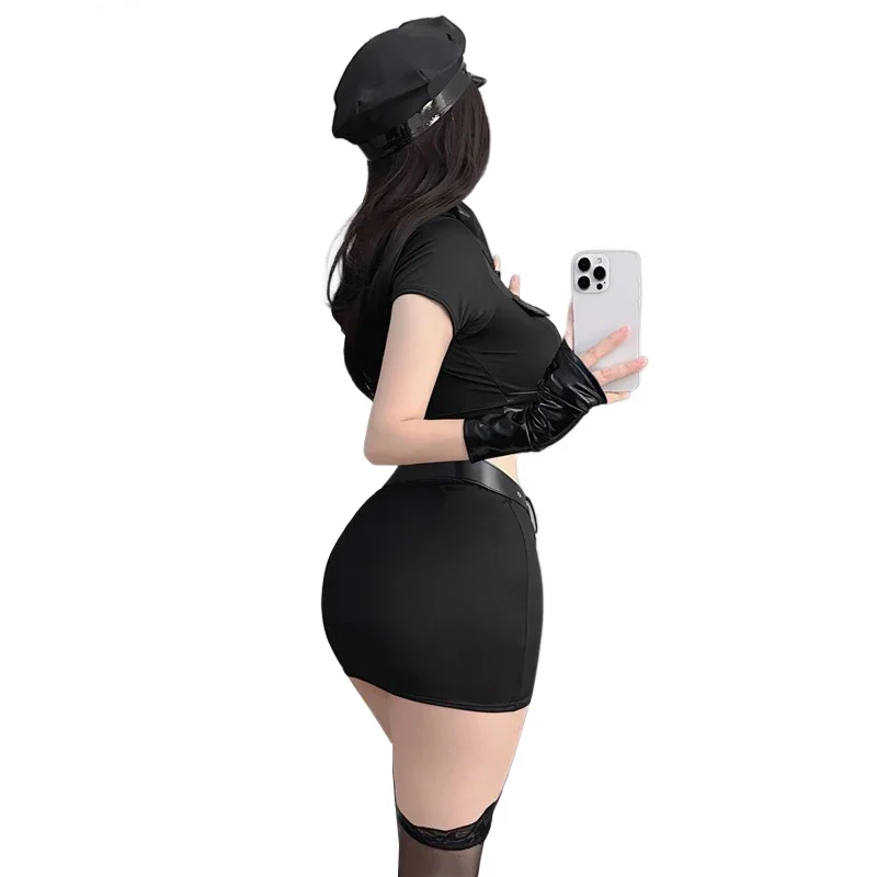 Сексуальная женская черная полицейская форма полицейский женский костюм для