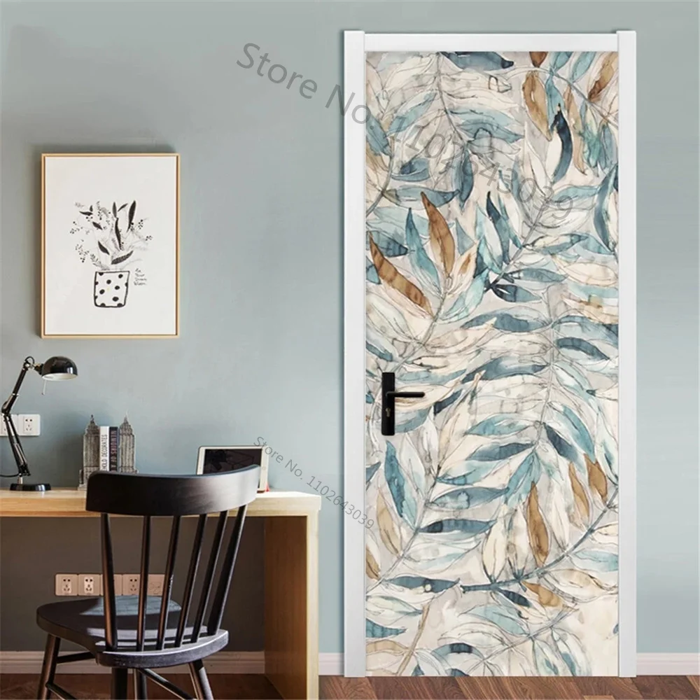 Самоклеящиеся наклейки на дверь с зелеными листьями подорожника декоративные