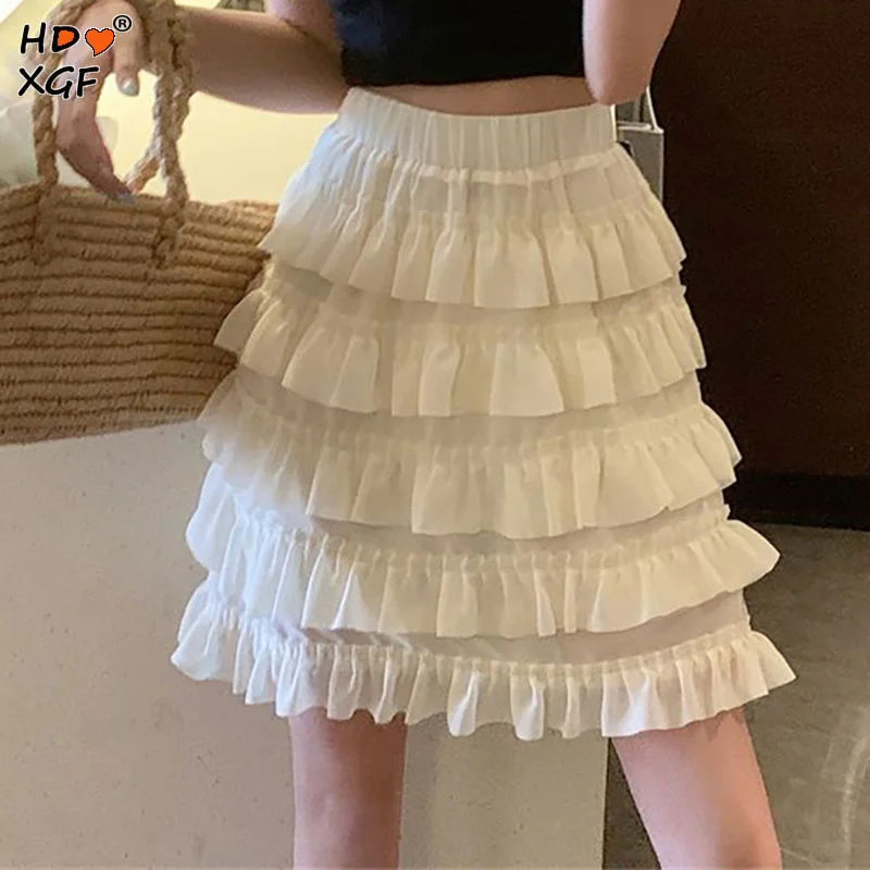 

Женская летняя белая юбка-бабочка, однотонная трапециевидная юбка с эластичным поясом и волшебными оборками для девочек, модная Однотонная юбка с плиссированными оборками, 2023