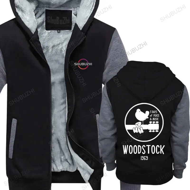 

men white cotton hooded zipper Woodstock 1969 Vintage fleece hoody men Music warm coat printed vintage cool hoodies euro size