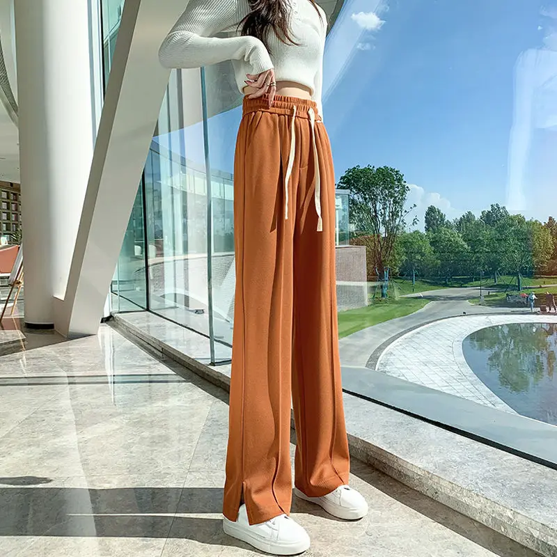 High Waist Drooping Split Casual Trousers Women Spring Autumn Wide Leg Pants Women Summer Thin Straight Cotton Velvet Pants