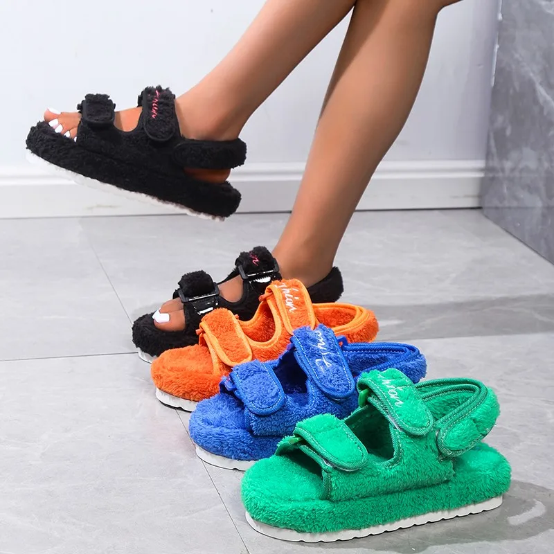 

Ladies Sandals Thick Sole Ladies Flat Shoes 2022 Spring Summer Comfortable Outdoor Ladies Sandals Autumn Winter Fluffy Sandals