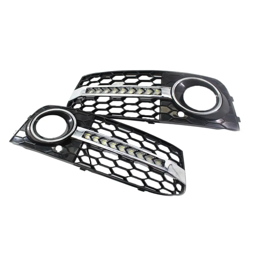 

1 Pair Car Front Bumper Fog Light Lamp Mesh Grill Grille Cover Replacement for Audi A4 B8 2009-2011