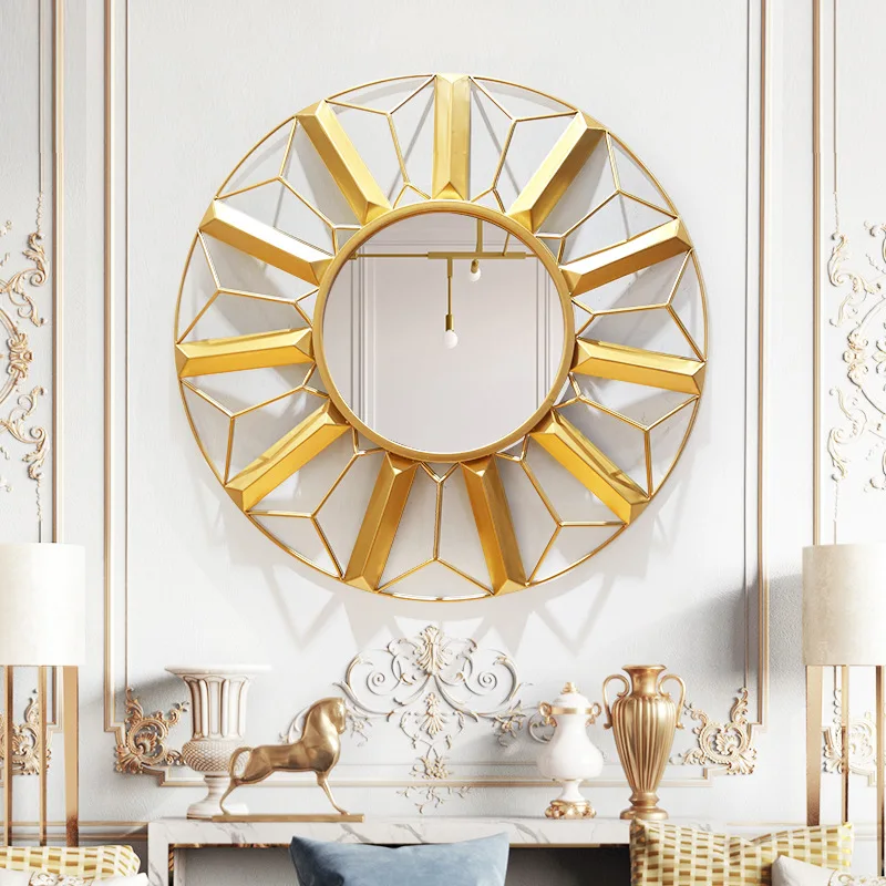 

American Round Restaurant Decorative Mirror Three-dimensional Wrought Iron Wall Decoration Porch Pendant Creative Wheel Mirror