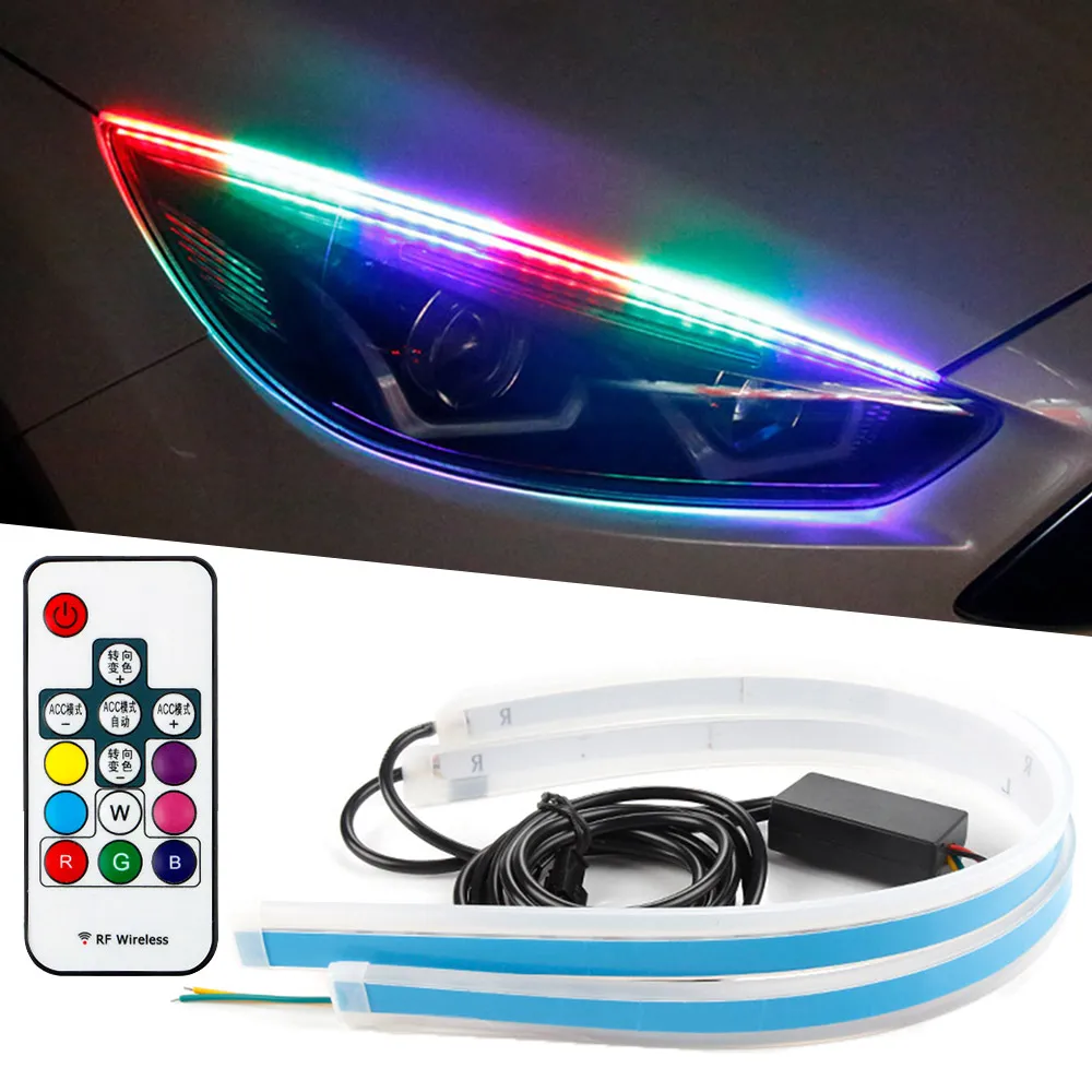 

2pcs DRL Car Daytime Running Light LED 30/45/60mm Flexible Waterproof Strip Auto Turn Signal Decorative Lamp RGB APP Control 12V