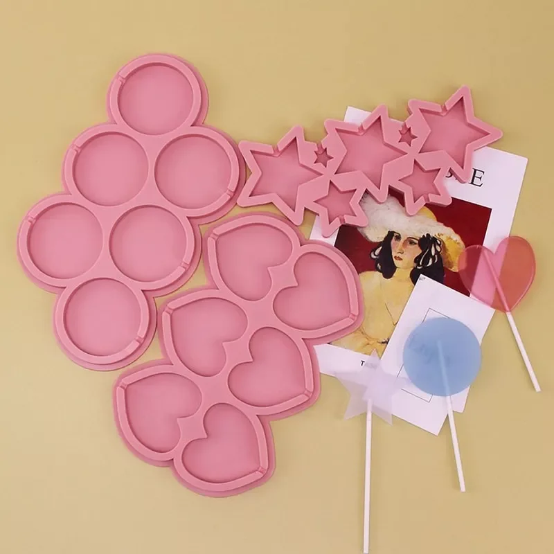 

2023NEW Lollipop Mold and Sticks Round Heart Flower Star Shape Hard Candy Epoxy Resin Cake Decorating Tool Baking Accessories